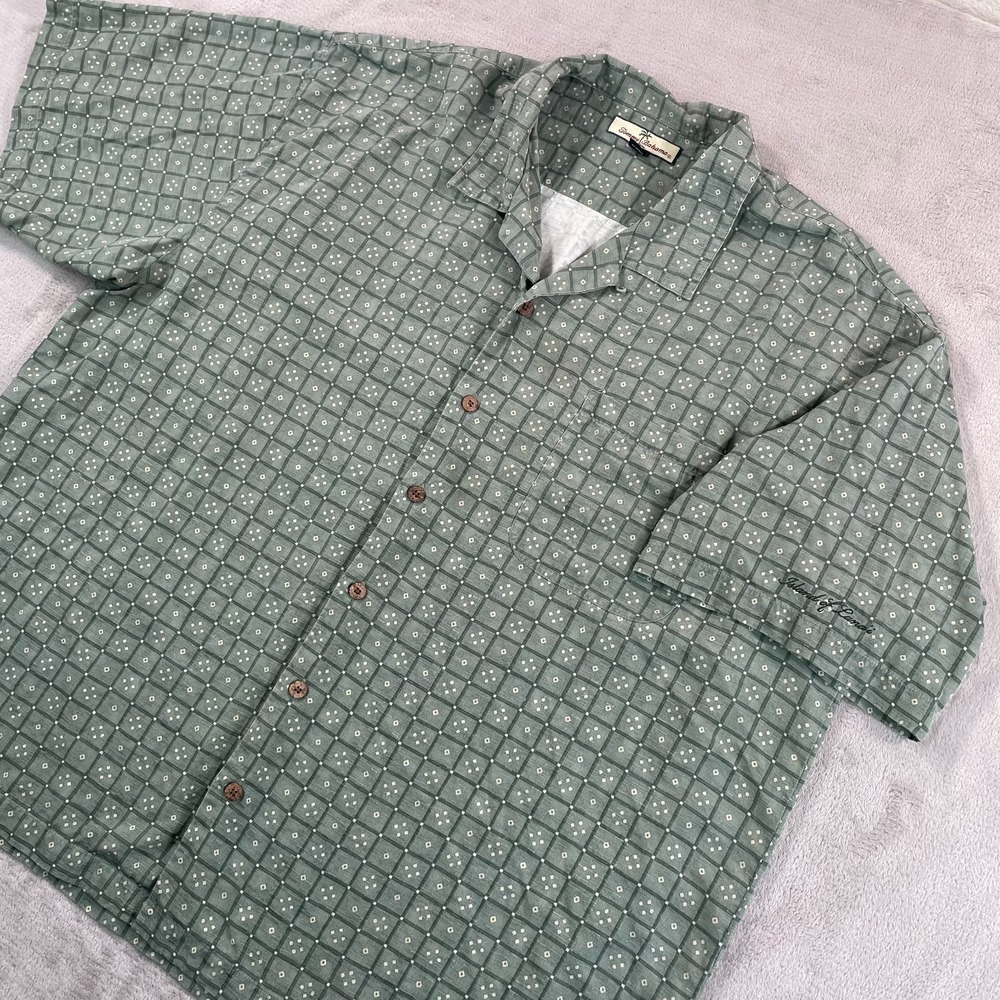 Tommy Bahama x‎ Island of Lana'i Camp Shirt Men 2XL Green Geometric Loop Collar